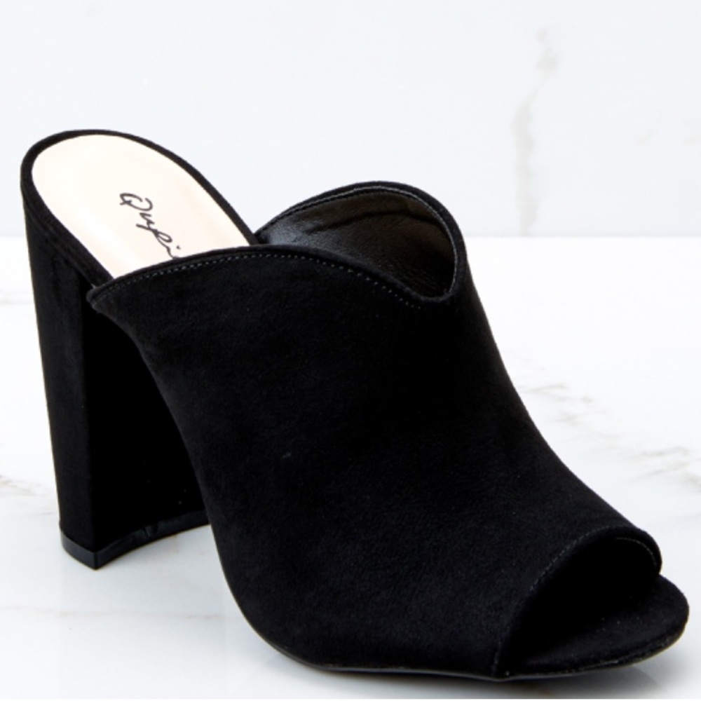 Black faux suede mule slip ons